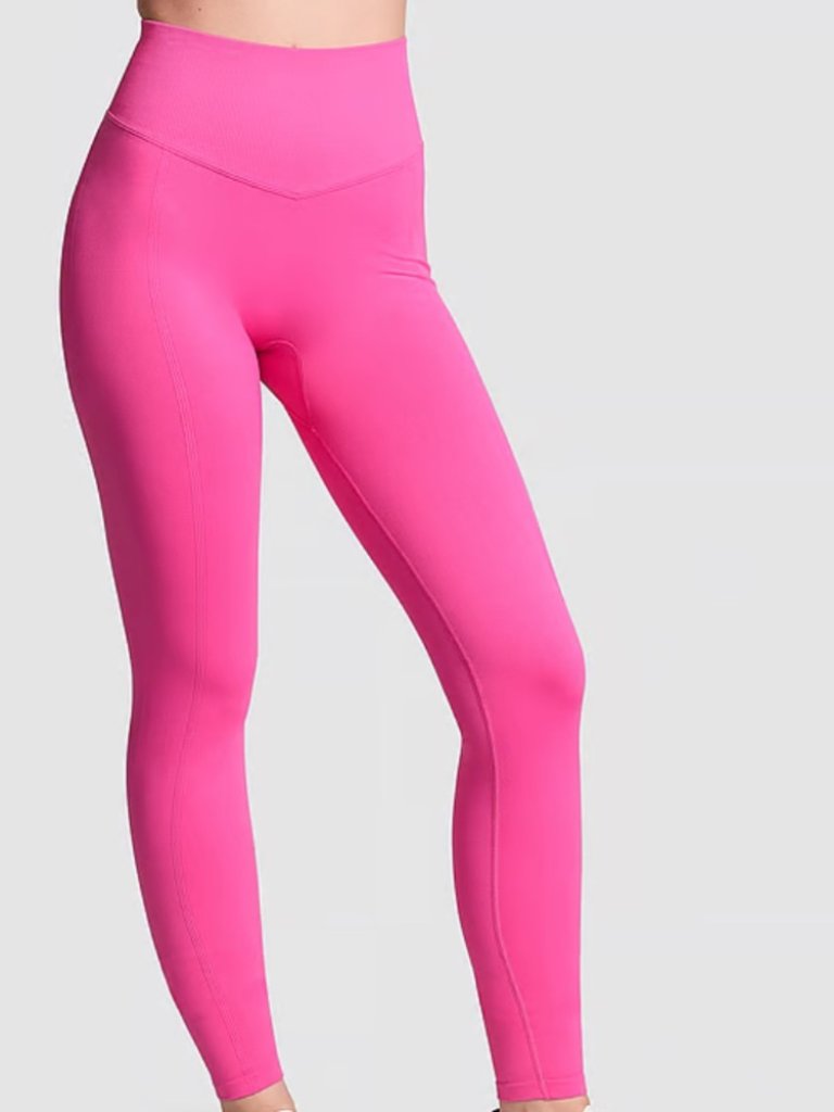 Pink Active Ribbed Leggings - Pink Sz M